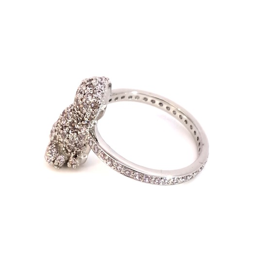 White Gold over Cocktail Ring with Round Cut Diamond with Rabbit