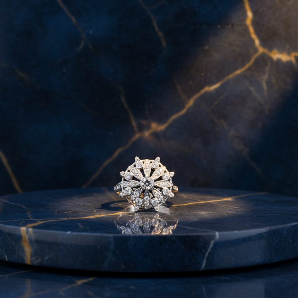 White Gold Multi-Stone Diamond Snowflake Ring