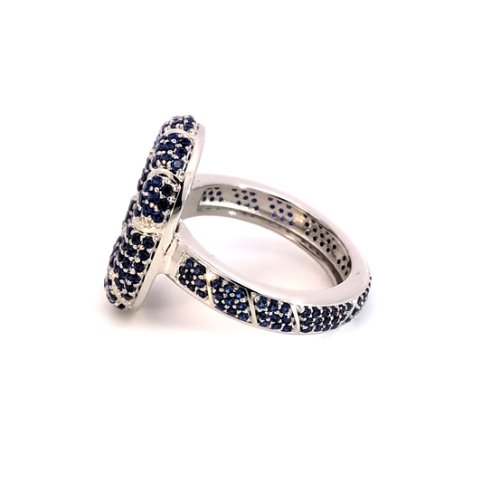 White Gold Plated Silver Ring with Deep Blue Sapphire