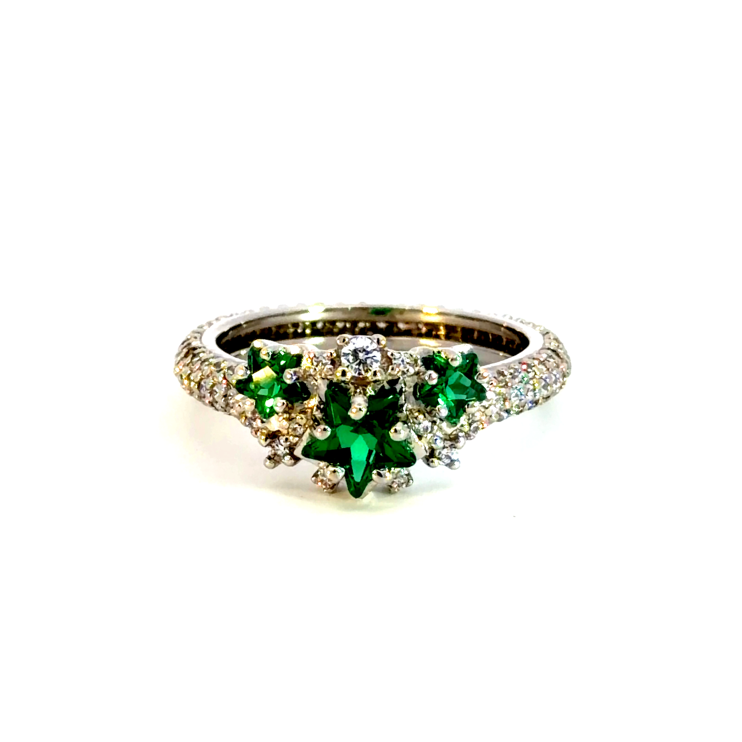 Rose Gold Multistone Ring with Star Emeralds