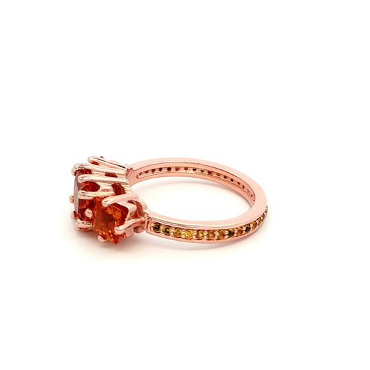 Rose Gold Ring with Orange Citrine Trio