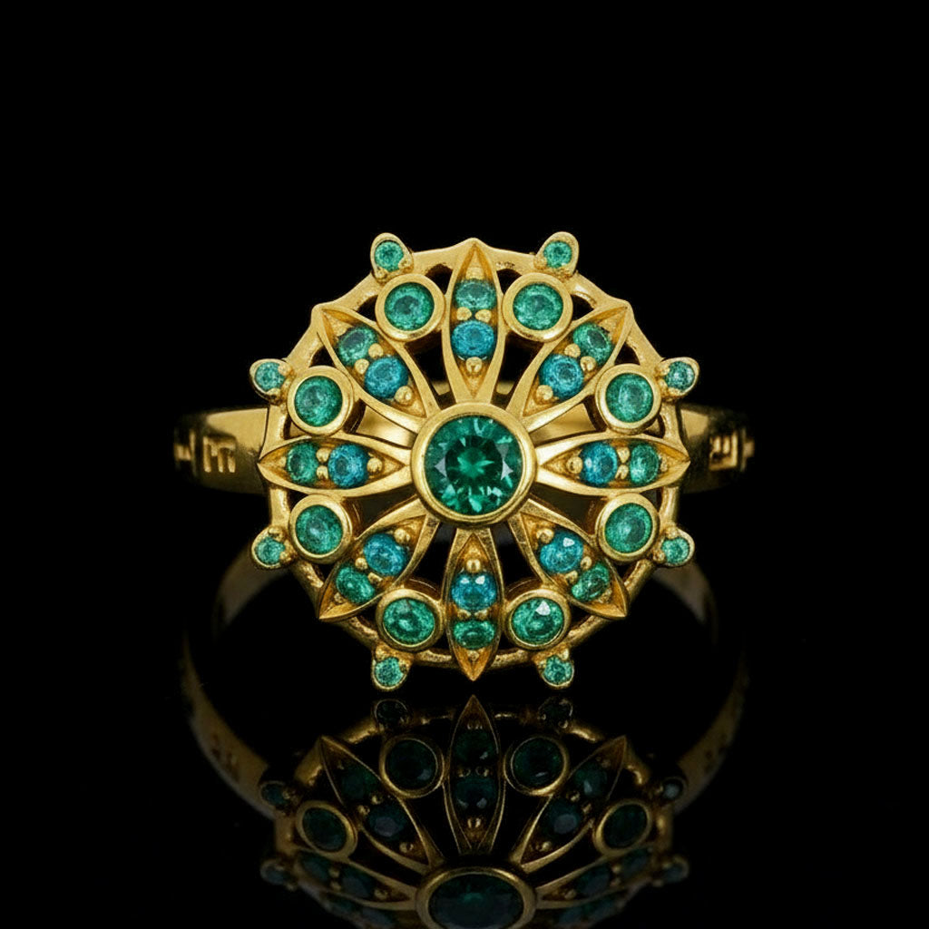 Green Stone on Gold-plated Ring
