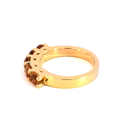 Gold Plated Ring with Five Orangy Yellow Citrines