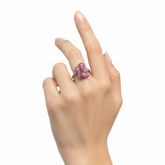 Silver Cocktail Ring with Round Cut Red Ruby Gemstones - Kids