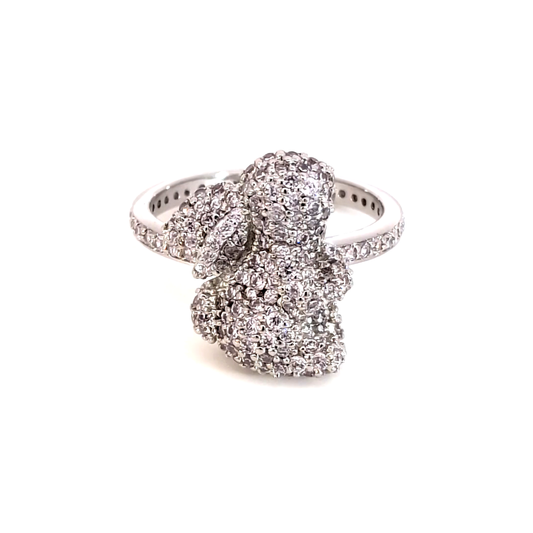 White Gold over Cocktail Ring with Round Cut Diamond with Rabbit