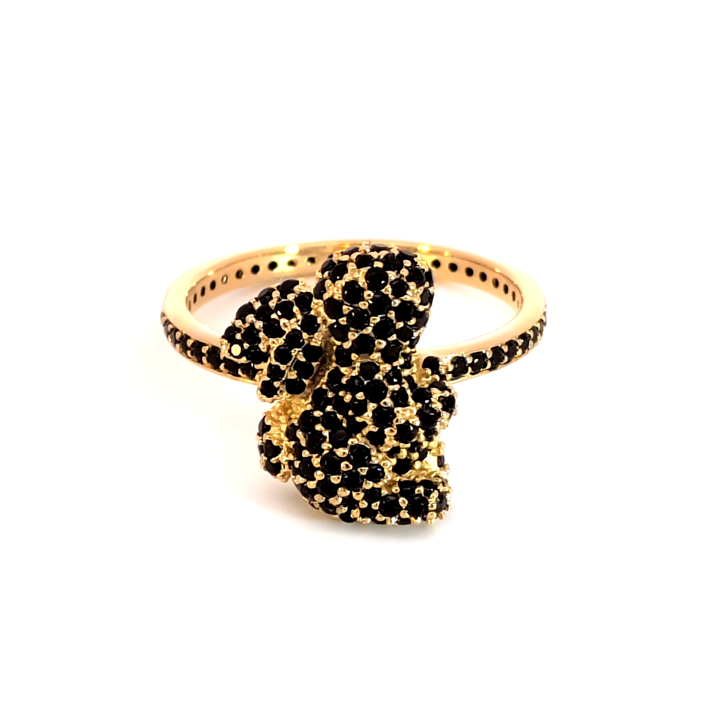 Yellow Gold Cocktail Ring with Onyx Gemstones Rabbit