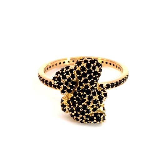 Yellow Gold Cocktail Ring with Onyx Gemstones Rabbit