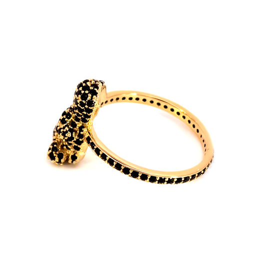 Yellow Gold Cocktail Ring with Onyx Gemstones Rabbit