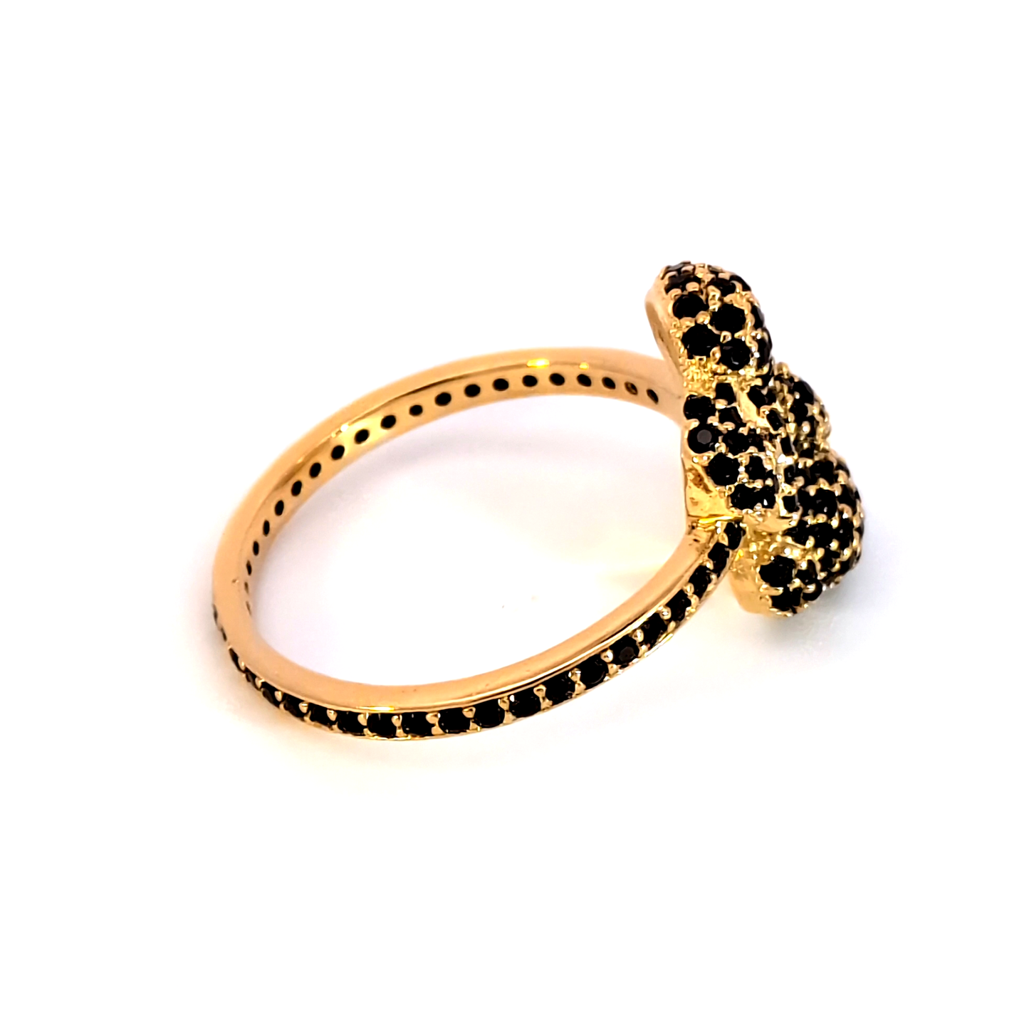Yellow Gold Cocktail Ring with Onyx Gemstones Rabbit