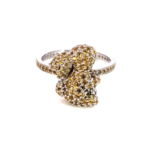 White Gold Plated Silver Cocktail Ring with Citrine Gemstones