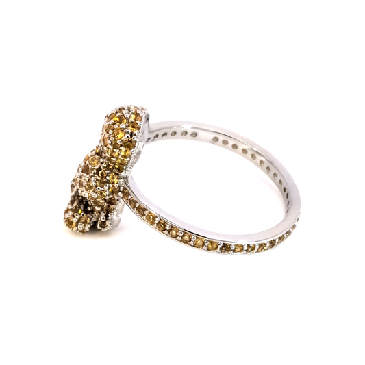 White Gold Plated Silver Cocktail Ring with Citrine Gemstones