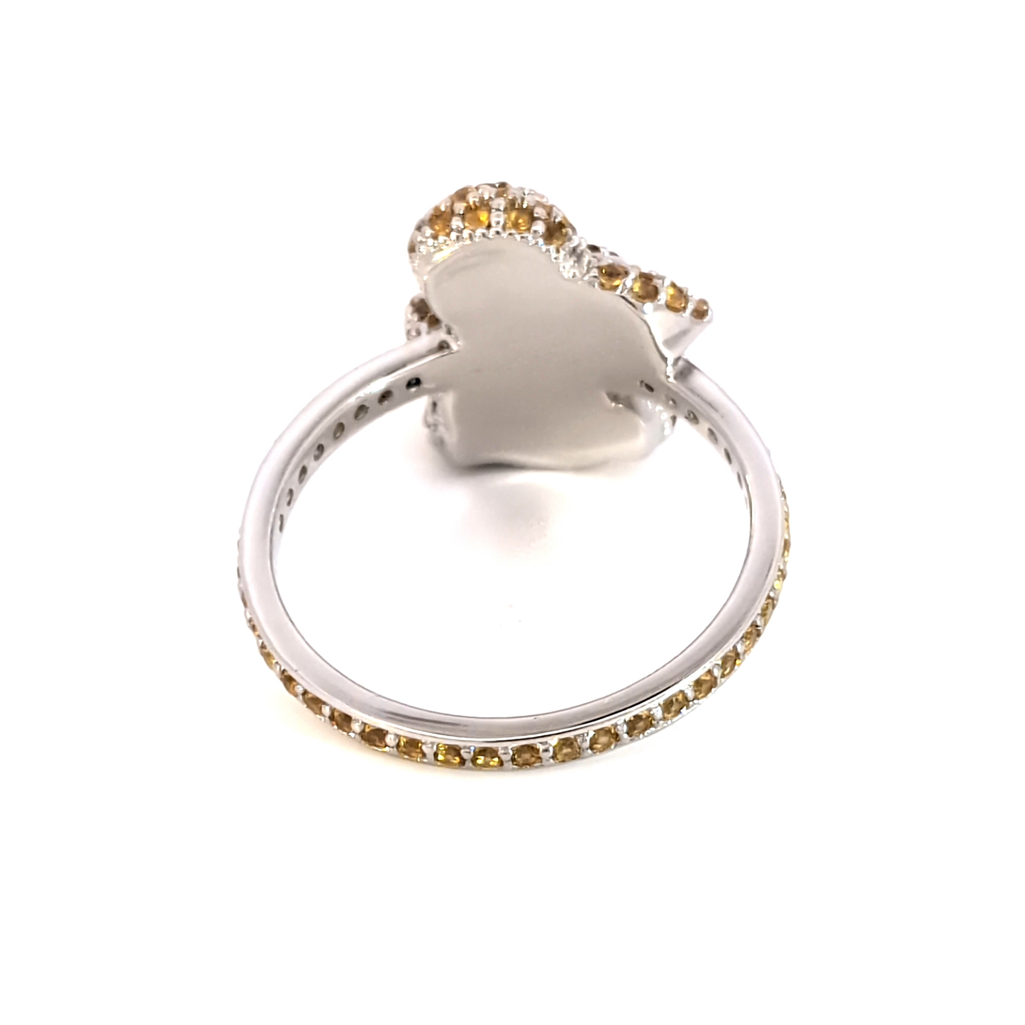 White Gold Plated Silver Cocktail Ring with Citrine Gemstones