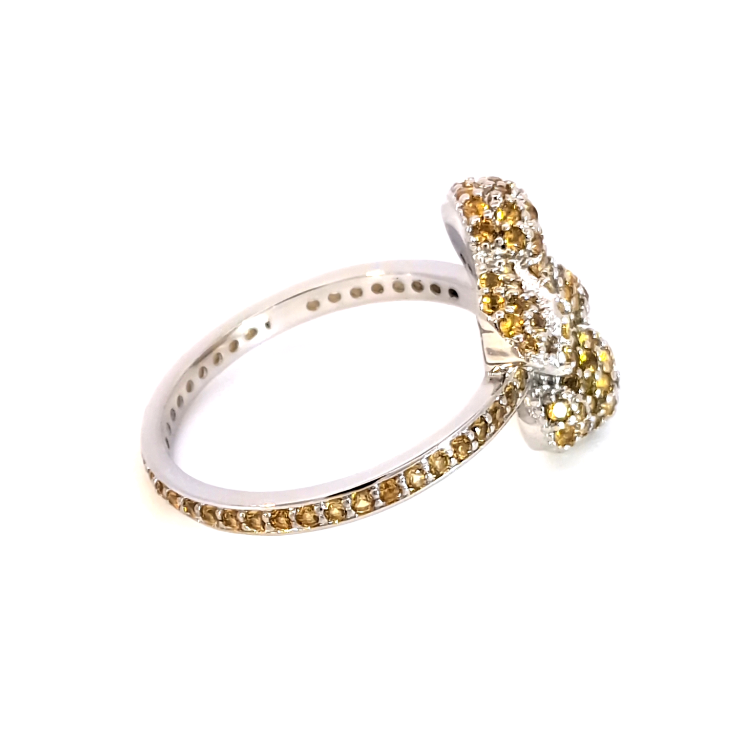 White Gold Plated Silver Cocktail Ring with Citrine Gemstones
