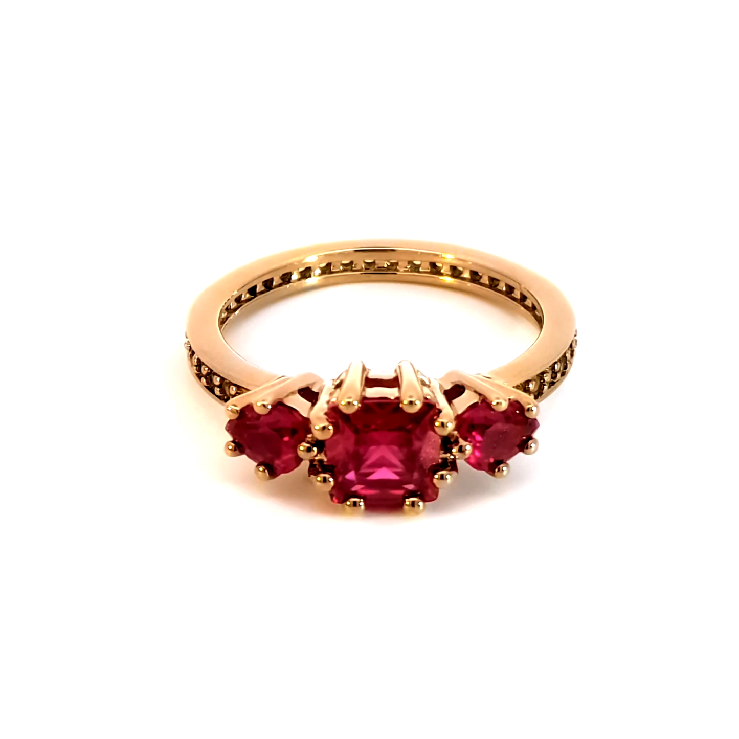 Rose Gold Multistone Ring with Square Cut Rubies