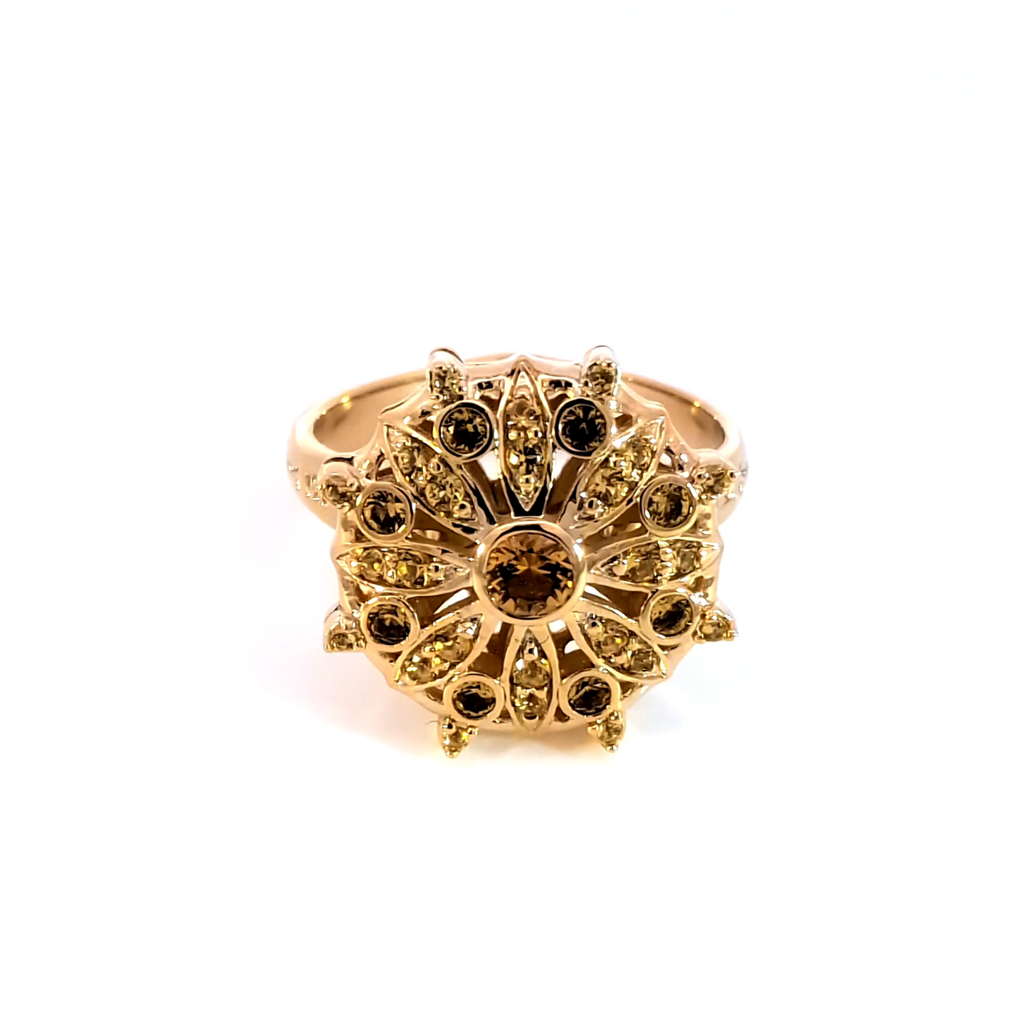 Yellow Gold Cocktail Ring with Round Cut Citrine Gemstone
