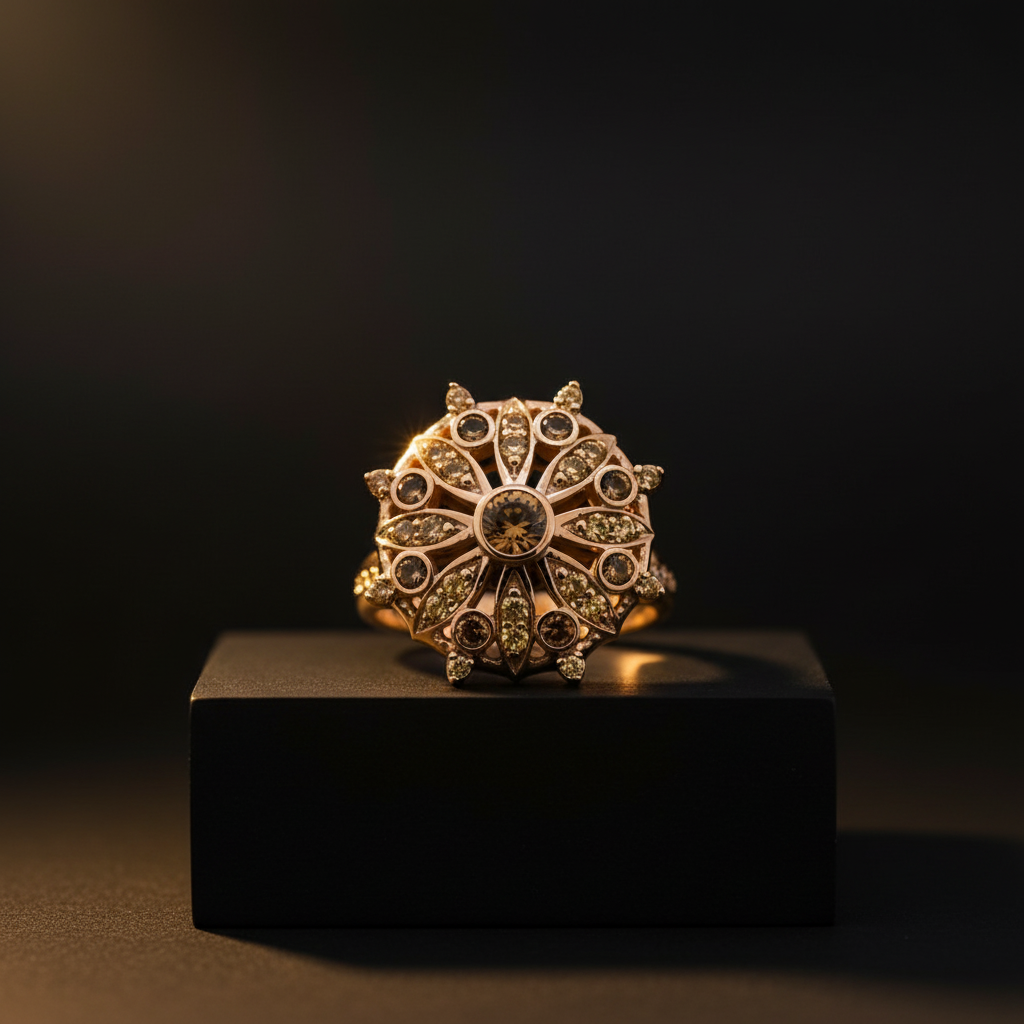 Yellow Gold Cocktail Ring with Round Cut Citrine Gemstone