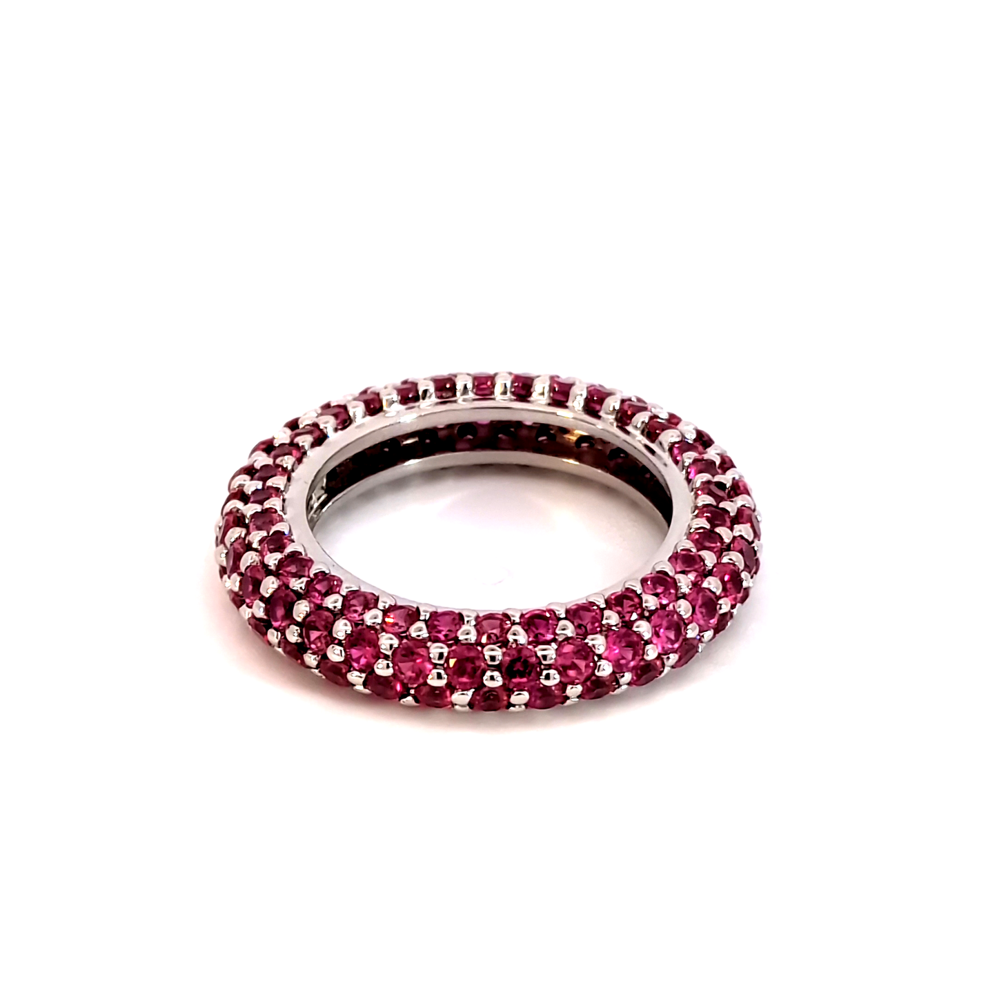 White Gold Eternity Ring with Round Cut Red Rubies