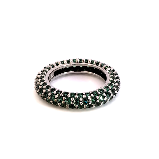 White Gold Emerald Eternity Ring with Brilliant Round Cut