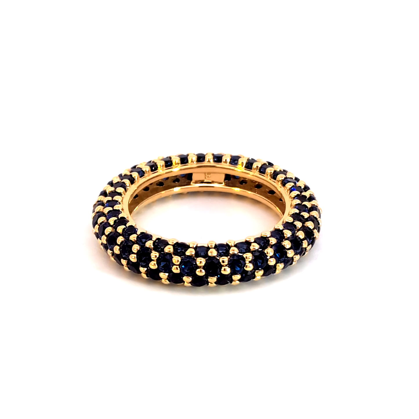 Yellow Gold Eternity Ring with Deep Blue Round Sapphires