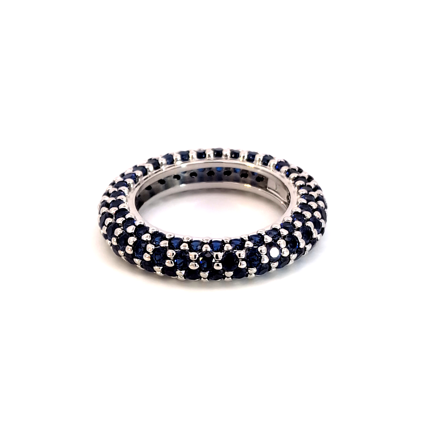 Deep Blue Sapphire Sterling Silver Eternity Band Ring