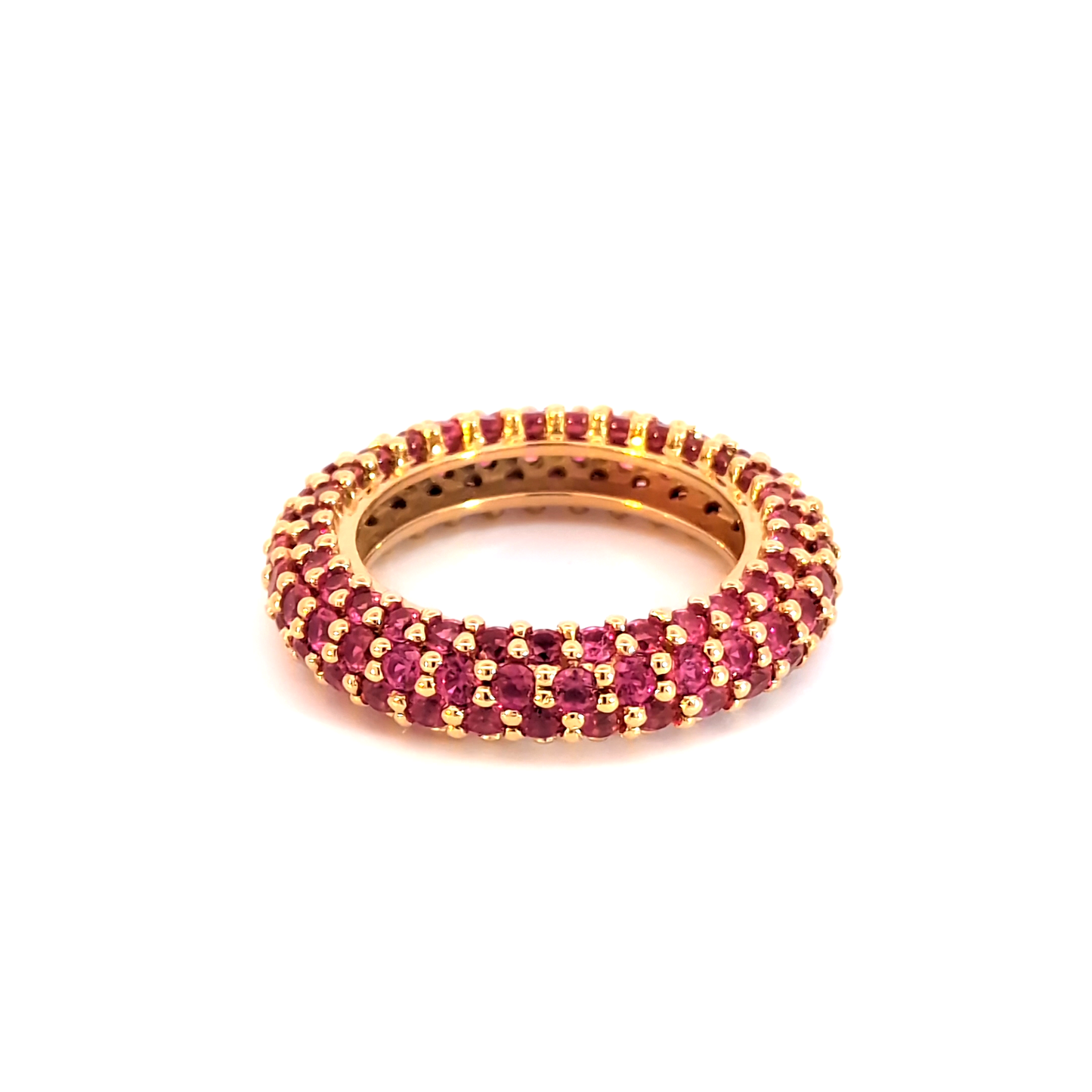 Rose Gold Eternity Ring with Round Cabochon Red Rubies
