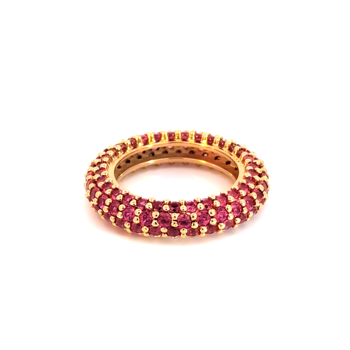 Rose Gold Eternity Ring with Round Cabochon Red Rubies