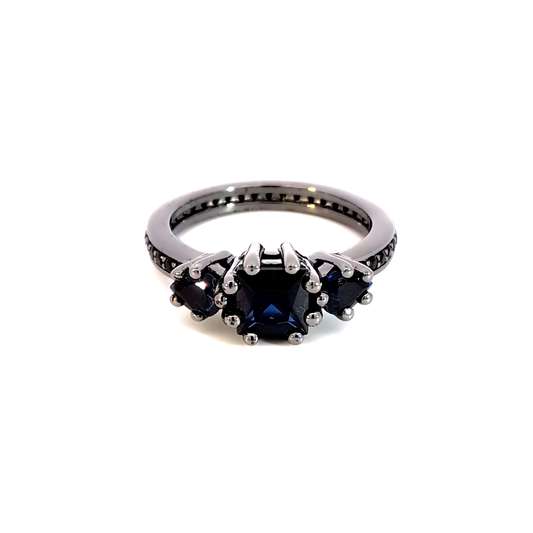Sapphire Multistone Ring with Deep Blue Square Cut Sapphire