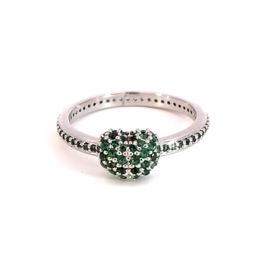 White Gold Plated Silver Ring with Round Cut Emeralds