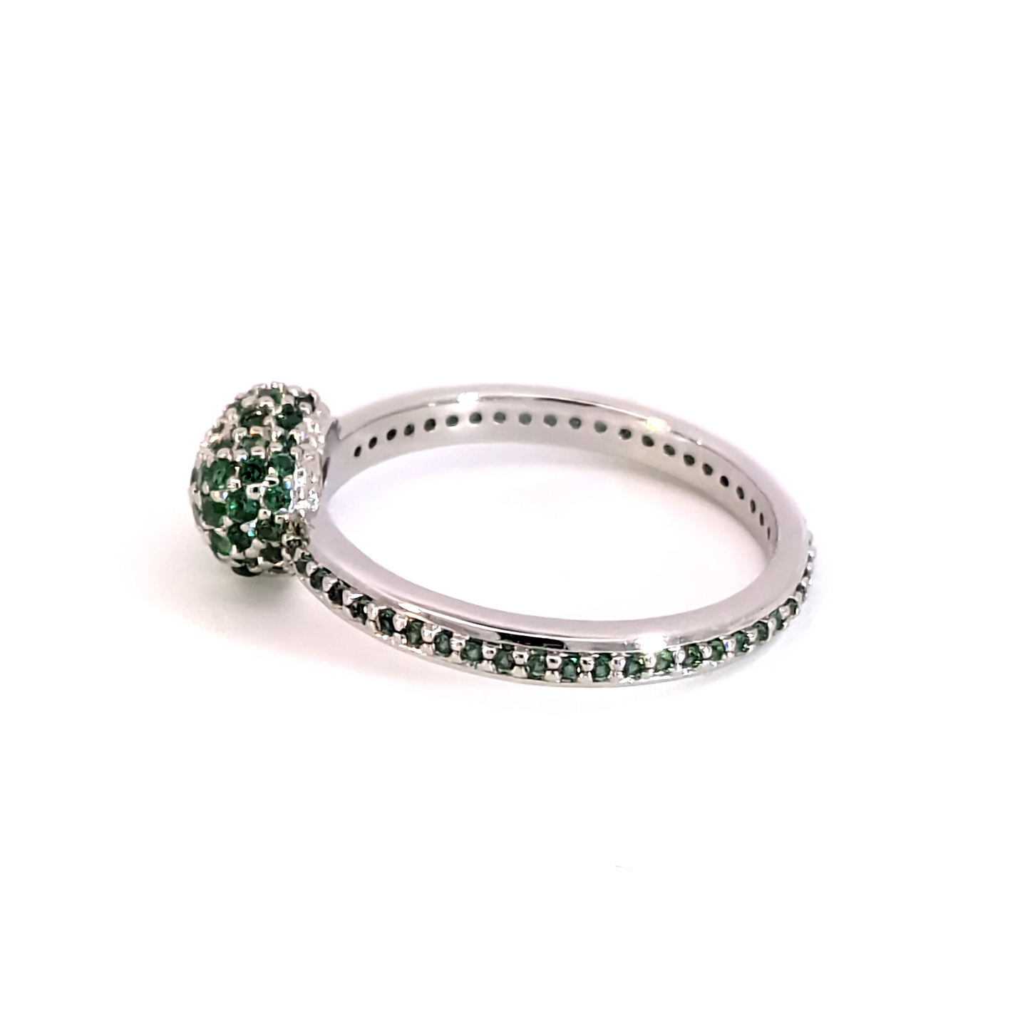 White Gold Plated Silver Ring with Round Cut Emeralds - Kids