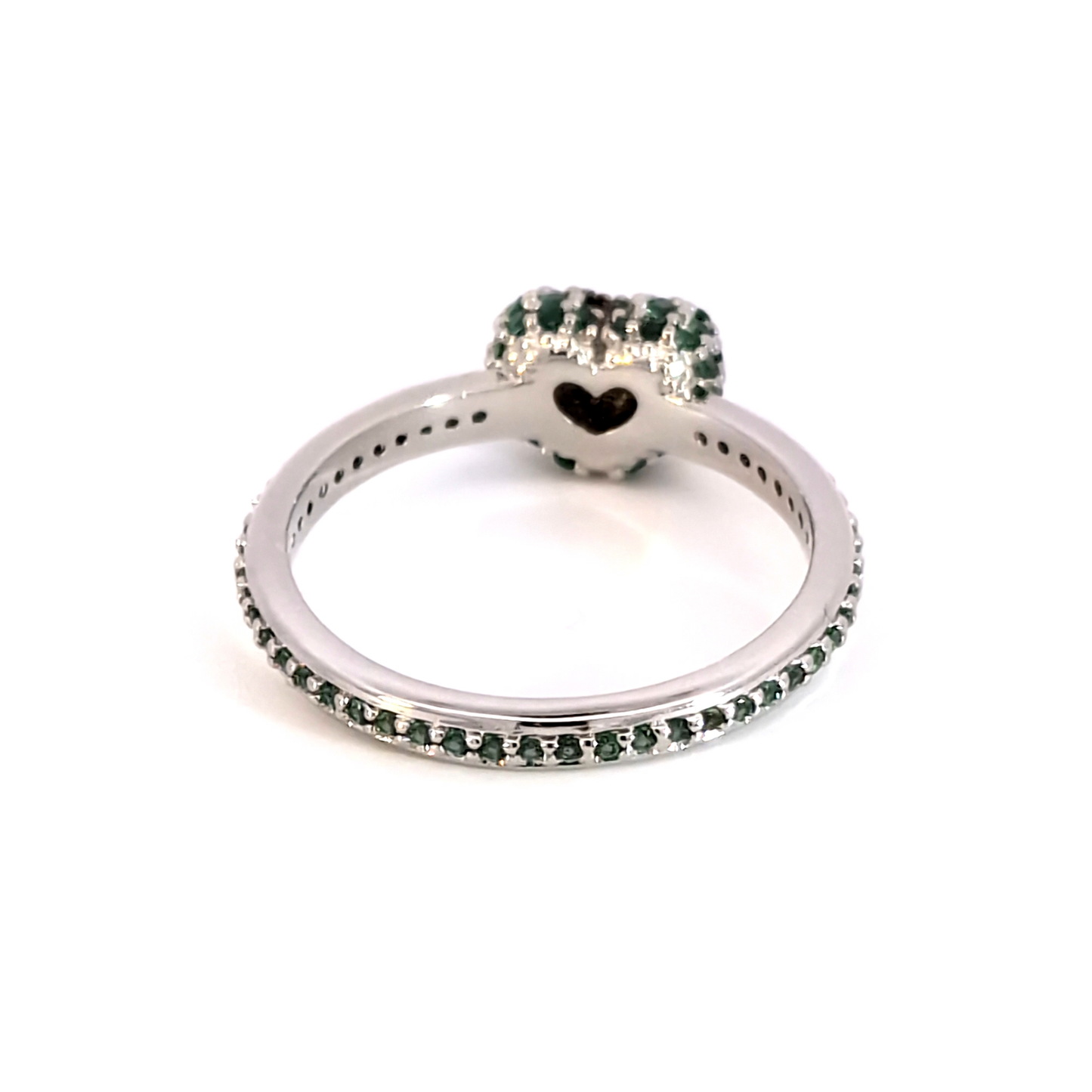 White Gold Plated Silver Ring with Round Cut Emeralds - Kids