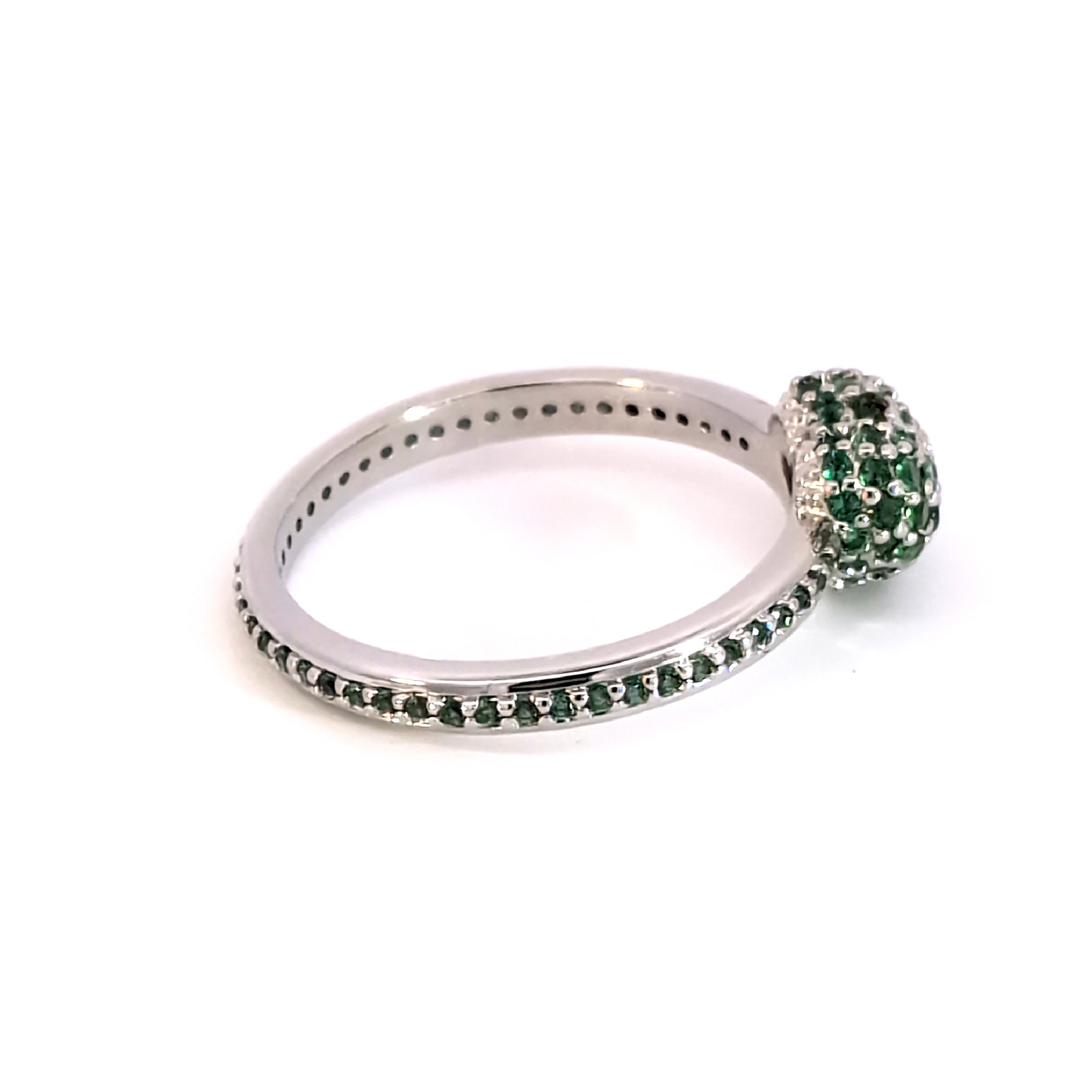 White Gold Plated Silver Ring with Round Cut Emeralds - Kids
