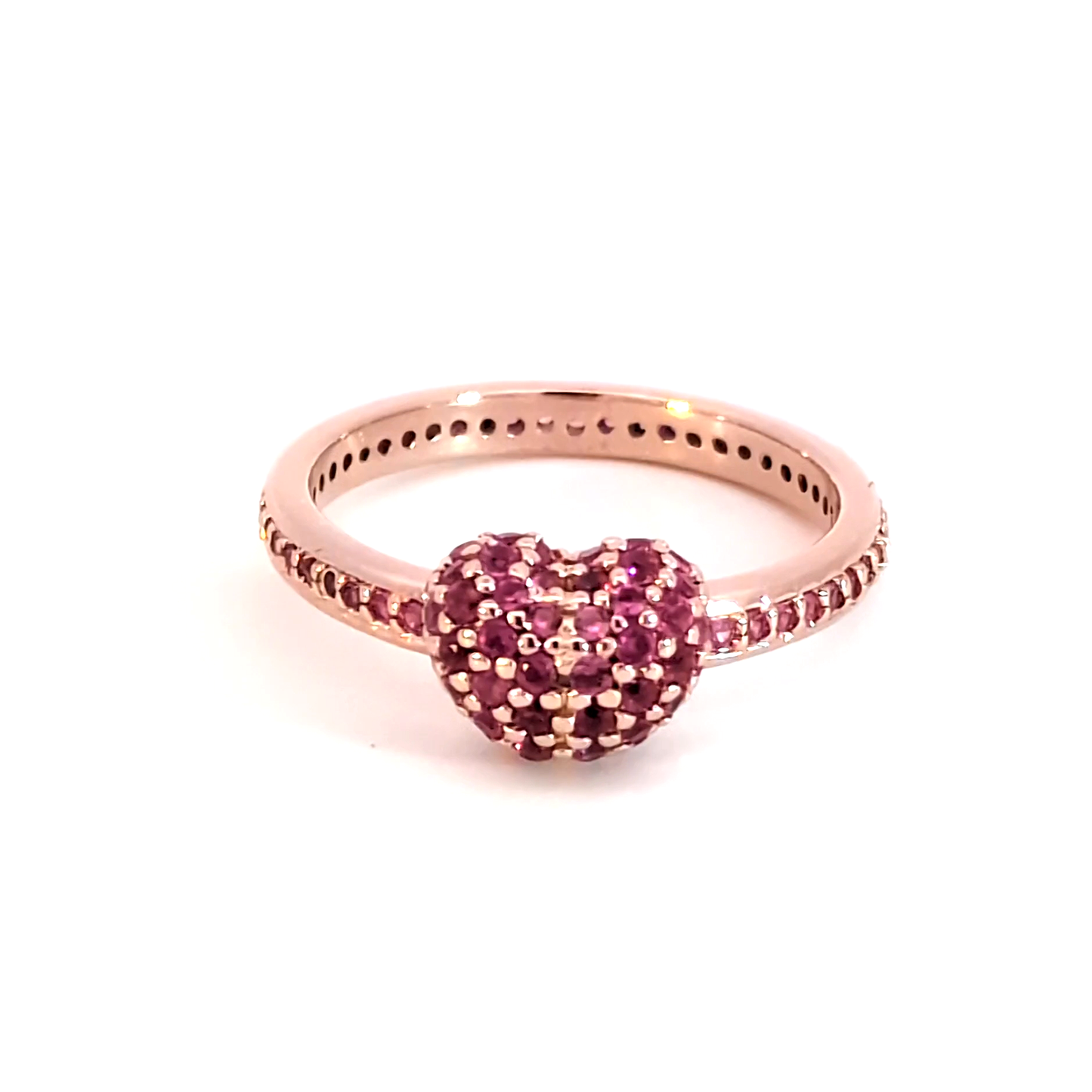 Reddish Purple Ruby Heart Pavé Multistone Ring in Rose Gold
