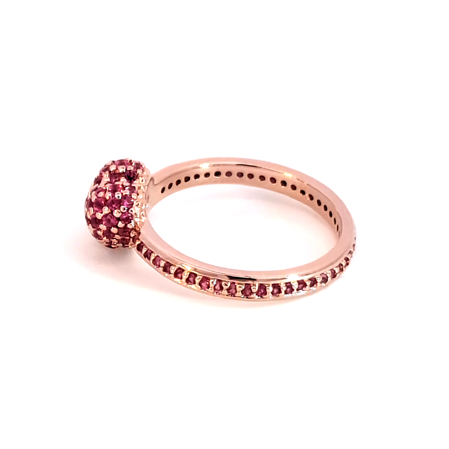 Reddish Purple Ruby Heart Pavé Multistone Ring in Rose Gold