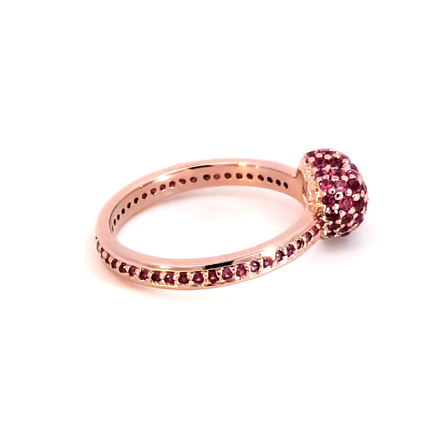 Reddish Purple Ruby Heart Pavé Multistone Ring in Rose Gold