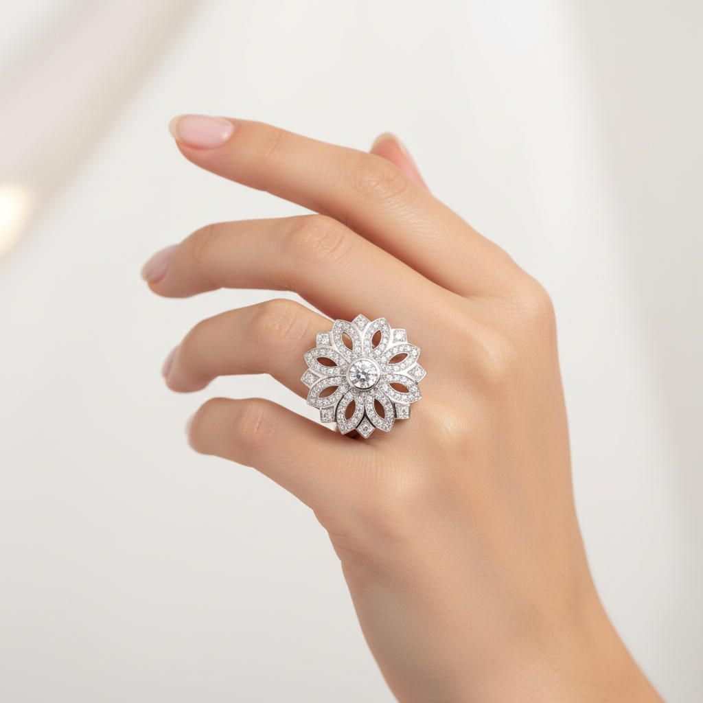 Brilliant Round Cut Diamond White Gold Cocktail Ring