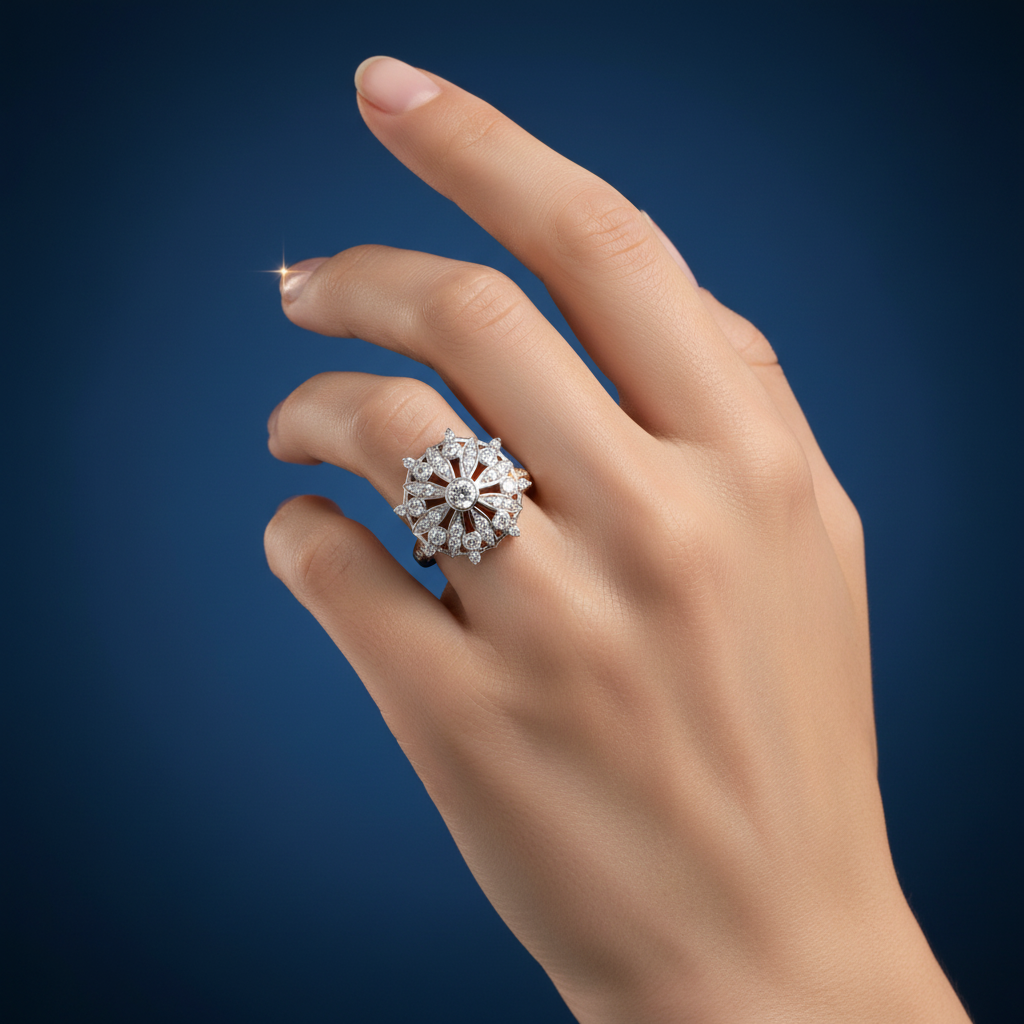 White Gold Multi-Stone Diamond Snowflake Ring