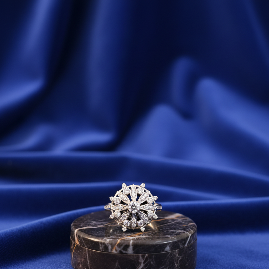 White Gold Multi-Stone Diamond Snowflake Ring