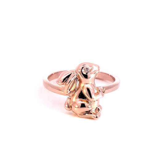 Rose Gold Rabbit Cocktail Ring with Round Cut Diamond Eye