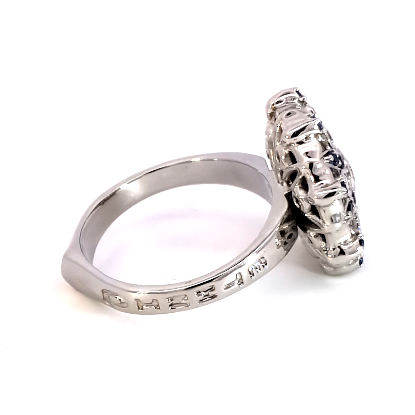 Diamond and Royal Blue Sapphire Halo Ring in Sterling Silver