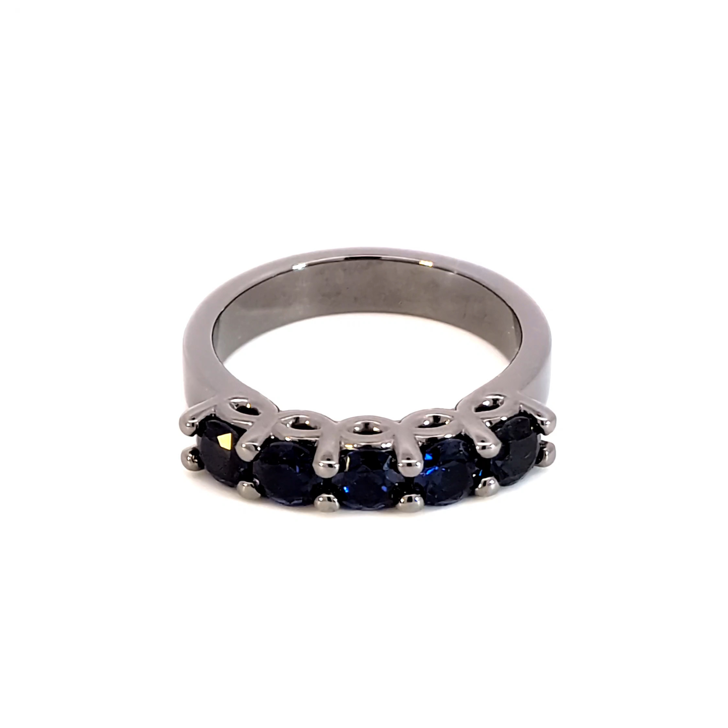 Deep Blue Sapphire Five-stones Ruthenium Plated Ring