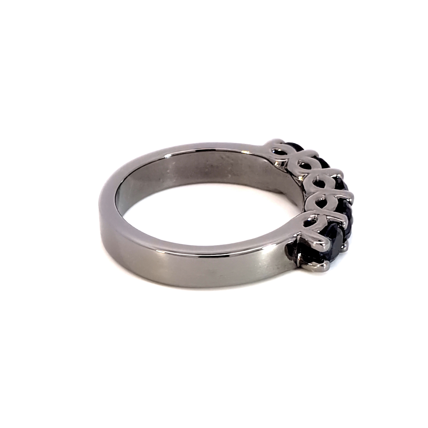 Deep Blue Sapphire Five-stones Ruthenium Plated Ring