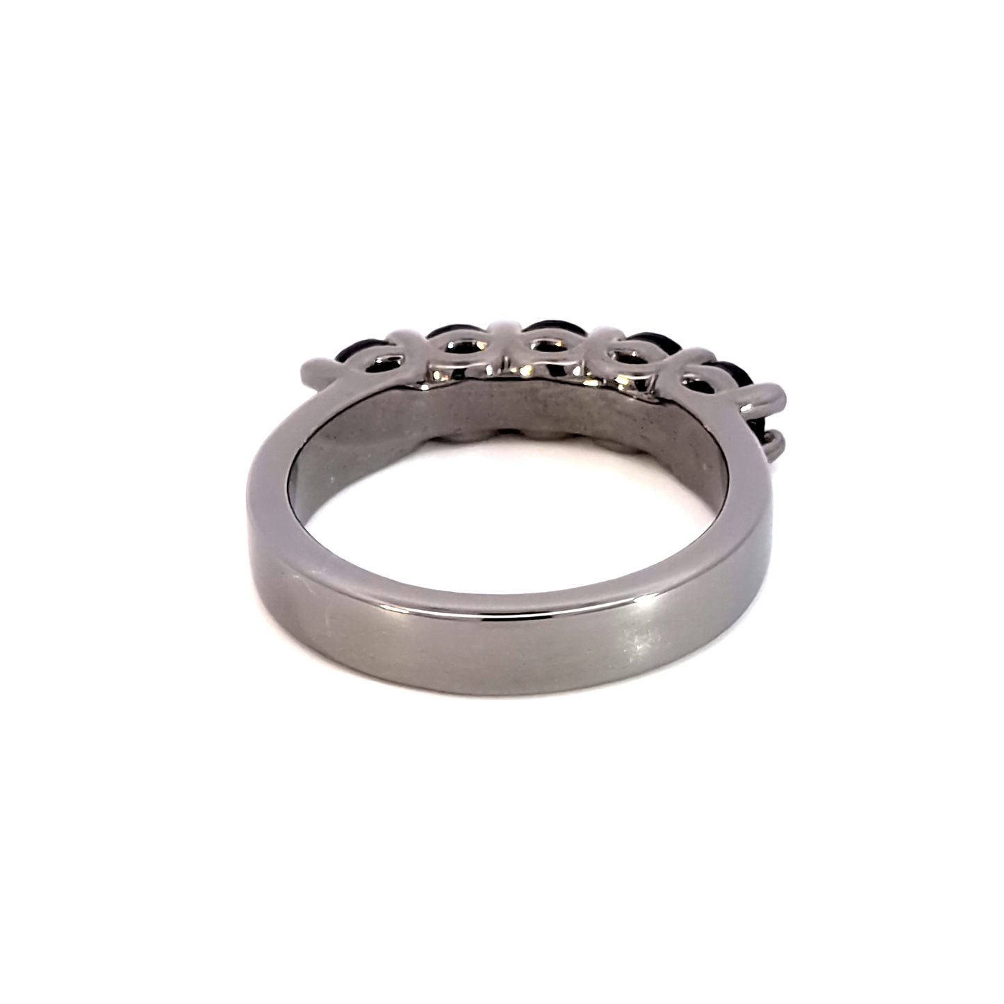 Deep Blue Sapphire Five-stones Ruthenium Plated Ring