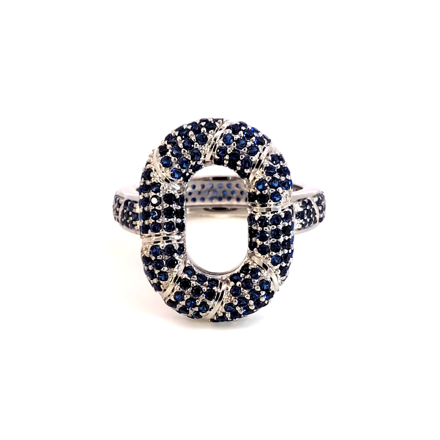 White Gold Plated Silver Ring with Deep Blue Sapphire