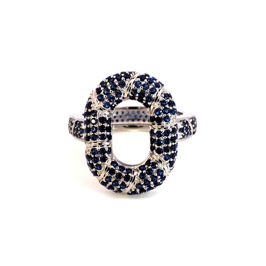 White Gold Plated Silver Ring with Deep Blue Sapphire
