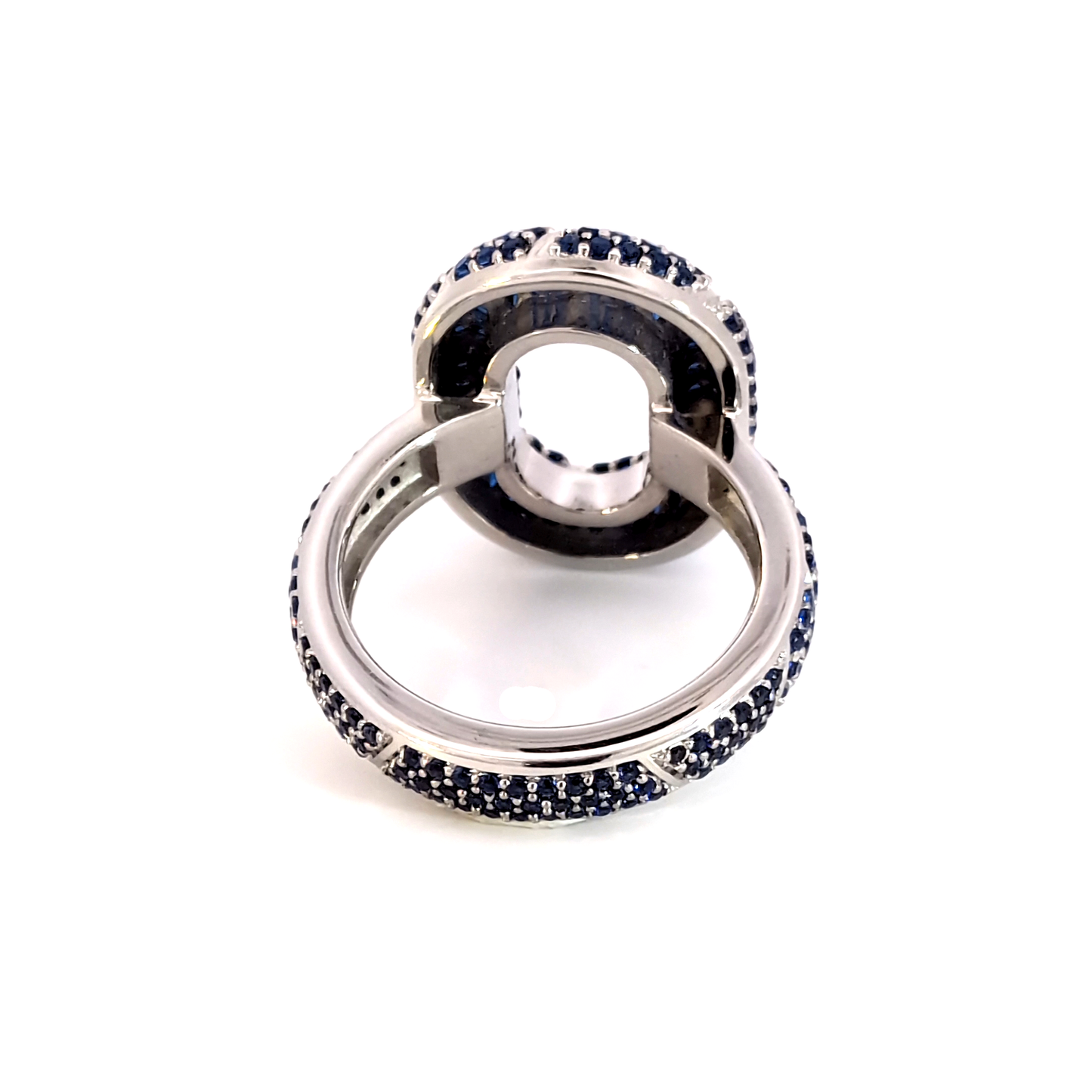 White Gold Plated Silver Ring with Deep Blue Sapphire