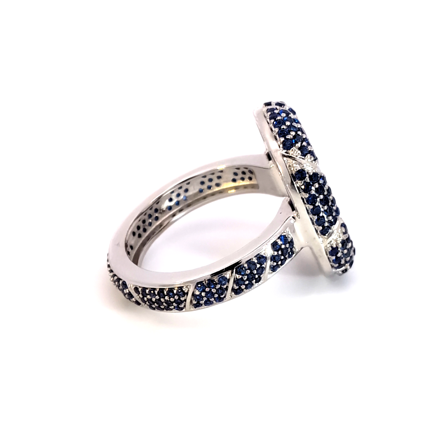 White Gold Plated Silver Ring with Deep Blue Sapphire