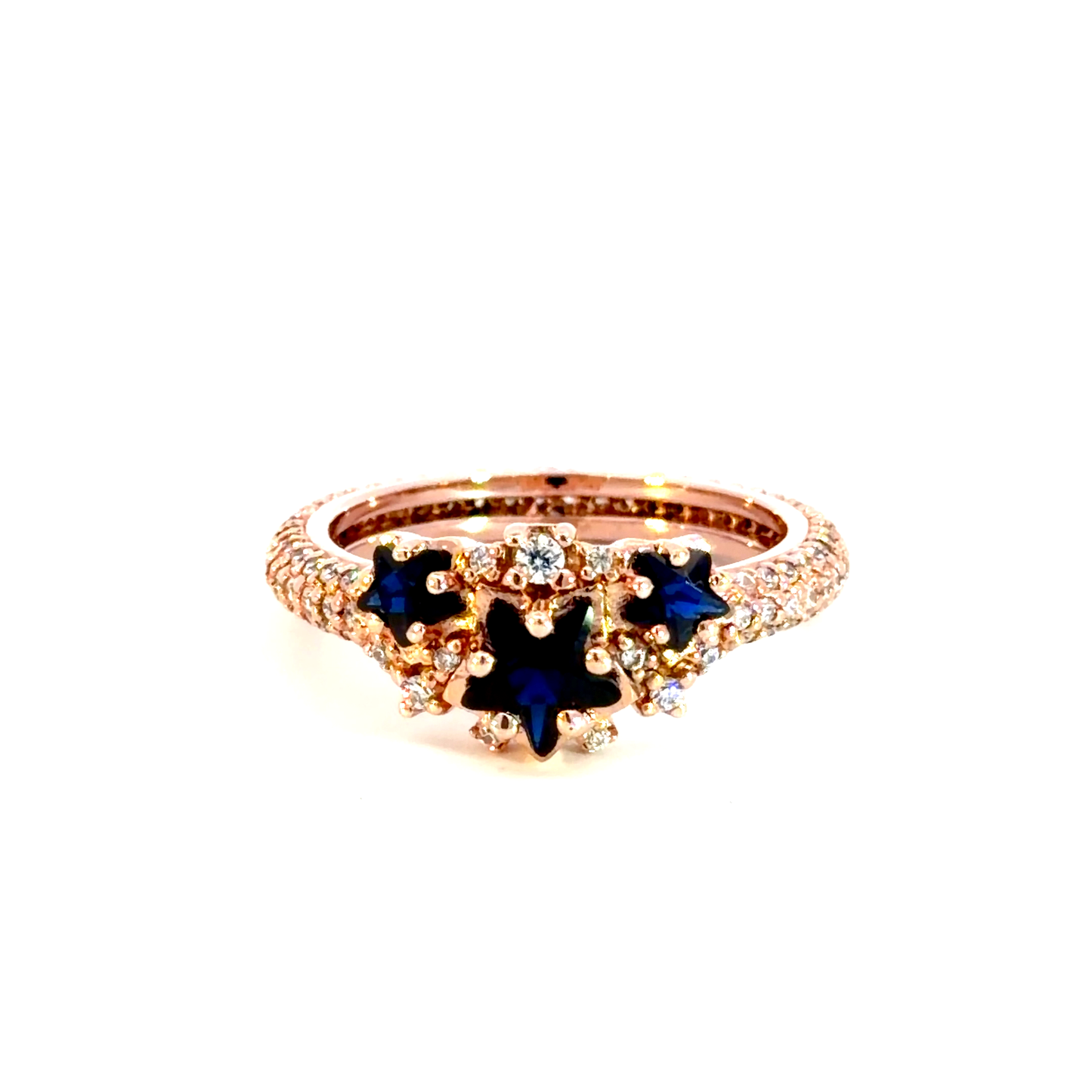 Rose Gold Multistone Ring with Star-Shaped Deep Blue Sapphires