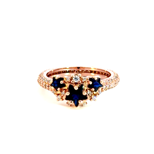 Rose Gold Multistone Ring with Star-Shaped Deep Blue Sapphires