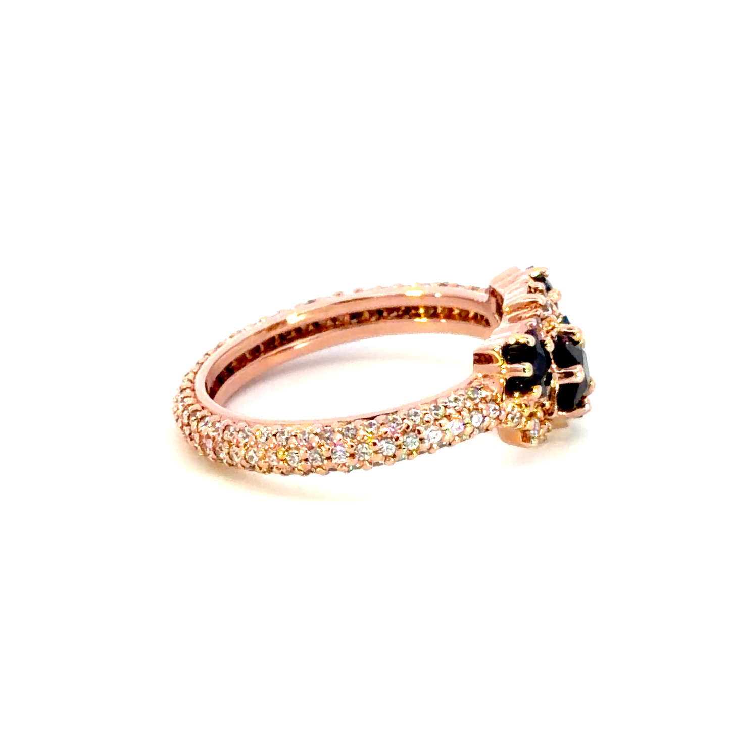 Rose Gold Multistone Ring with Star-Shaped Deep Blue Sapphires