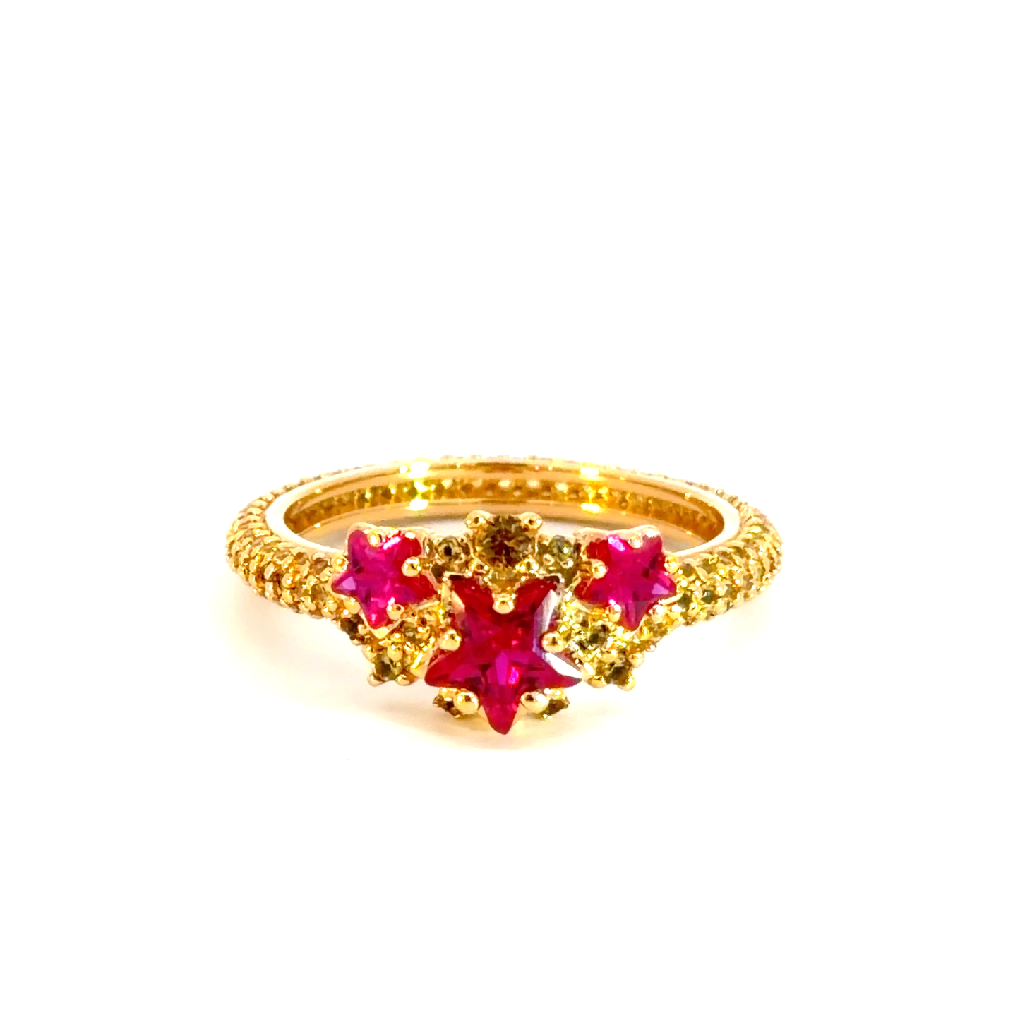Yellow Gold Multistone Ring with Star Shaped Rubies